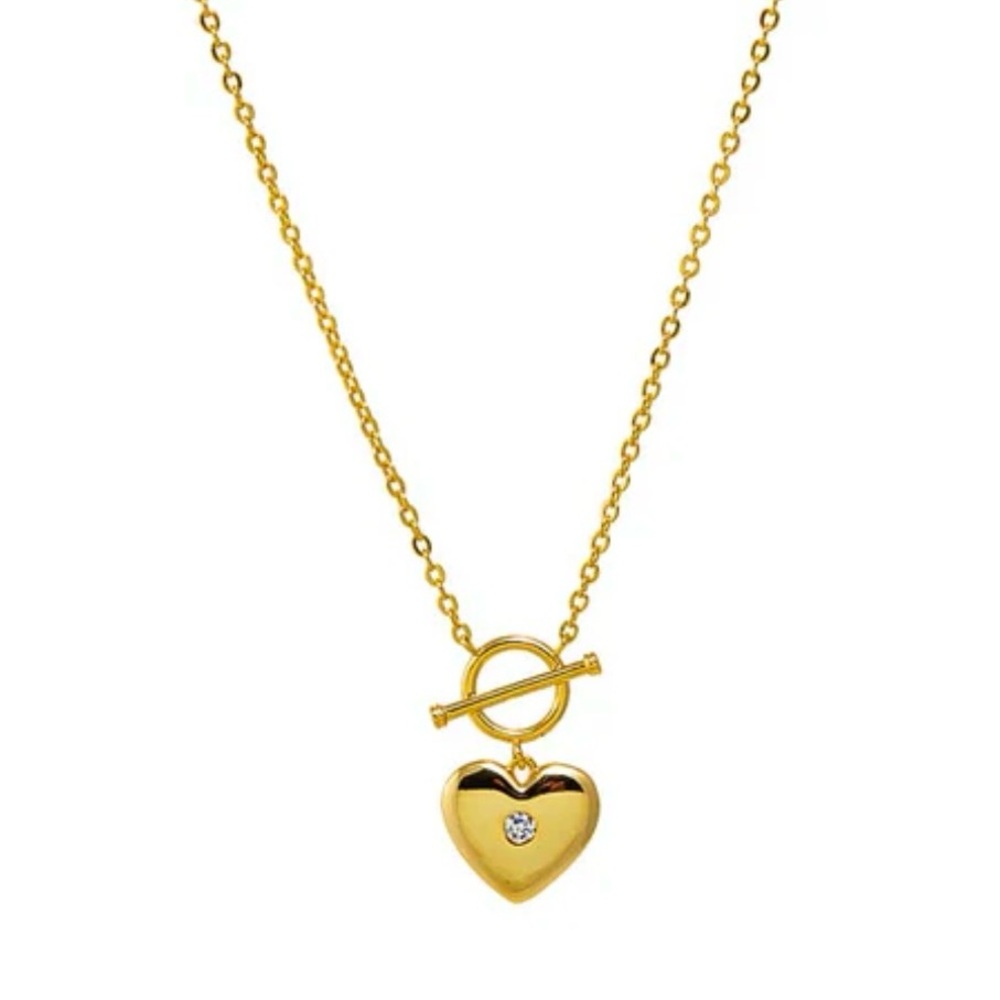 Adina Eden Gold Heart Toggle Necklace with CZ Accent - Women's Jewelry